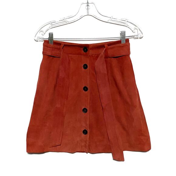 Joie Dresses & Skirts - Joie Button Front Mini A Line Skirt Neida Lamb Leather Suede Belted Womens 0